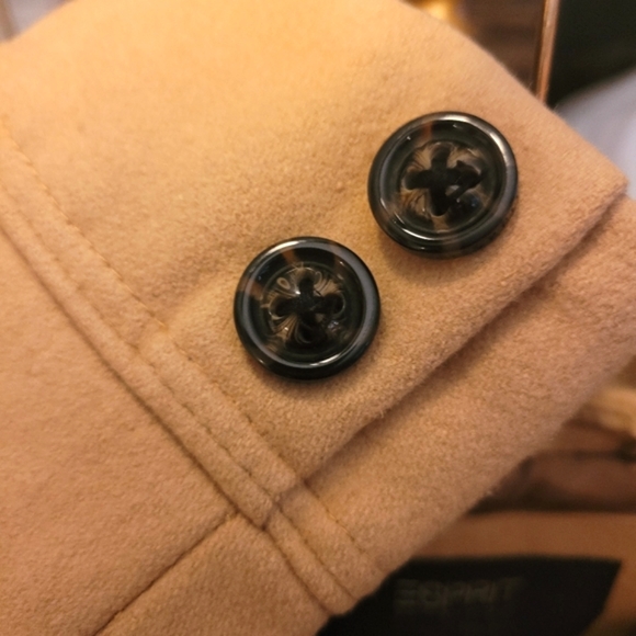 Espirit Luxury Wool-Blend Coat Faux Fur Trim Hood Camel Size Small - Picture 4 of 8